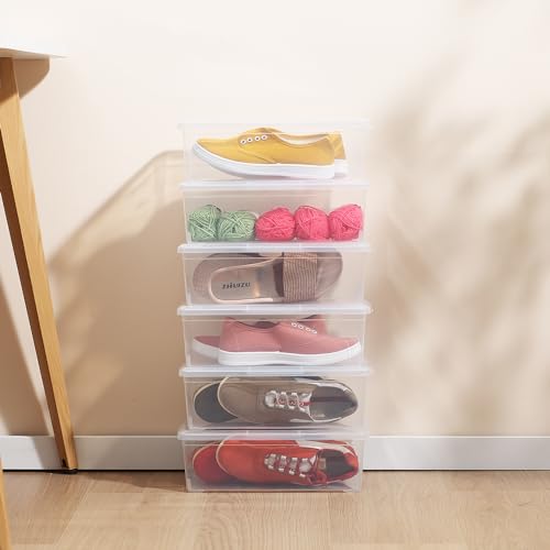 novelinks 12 Pack 6QT Plastic Storage Bins with Lids, Shoe Bins