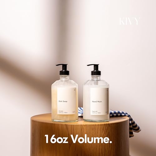 KIVY Glass Soap Dispenser Set 2X 16oz - incl. Waterproof Labels - with Pump - color: Matte Black