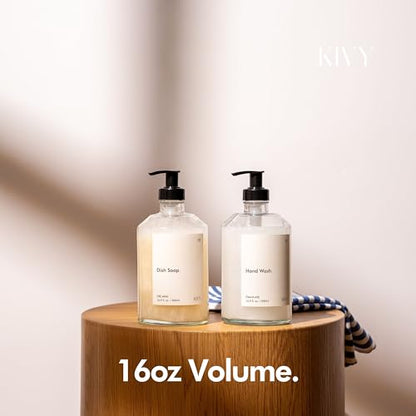 KIVY Glass Soap Dispenser Set 2X 16oz - incl. Waterproof Labels - with Pump - color: Matte Black