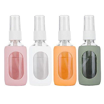 HOMBYS Empty Clear Glass 2oz Small Spray Bottles with Silicone Sleeve Protection - Refillable Containers for Travel, Cleaning Solutions, Essential Oils, Sanitizers - Fine Mist Spray - 4 Pack-Clear - color: Pink,White,Orange,Army Green