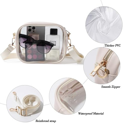 TOBVZOO Clear Bag Stadium Approved, Crossbody Transparent Bag for Concerts Sports Events, Purses for Men & Women - color: Beige