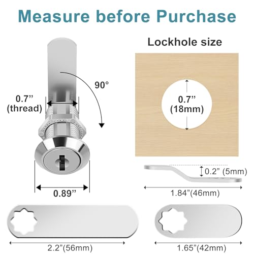 Cabinet Locks Keyed Different 1-3/8" Cam Lock with Keys Secure Files Drawers RV Storage Locks Replacement Set, Zinc Alloy(Silver 2PCS,1-3/8 Inch) - size: 1-3/8 Inch