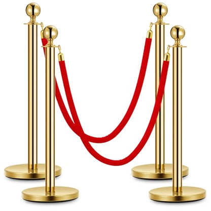 Red Carpet Ropes and Poles 4 Gold Stanchion Posts + 2 Red Velvet Ropes - size: 4 Post I 2 Rope