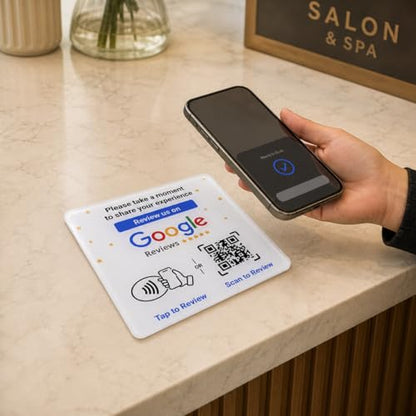 NFC Tap Google Review Acrylic Plate, White, Large 4.7", 3-PLATES - color: White, size: 4.72" - 3 PLATES