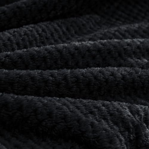 BEDELITE Travel Blanket with Bag, Jacquard Fleece Blanket 65"x40", Black - color: Black