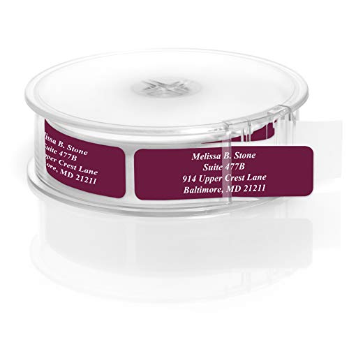 Plum Colored Personalized Address Labels with White Print and Elegant Plastic Dispenser - Roll of 250 - color: Plum, size: Roll of 250