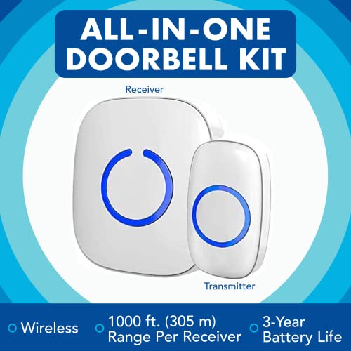 SadoTech Wireless Doorbells for Home, Apartments, Businesses, Classrooms, etc. - 1 Door Bell Ringer & 2 Plug-In Chime Receiver, Battery Operated, Easy-to-Use, Wireless Doorbell w/LED Flash, Beige