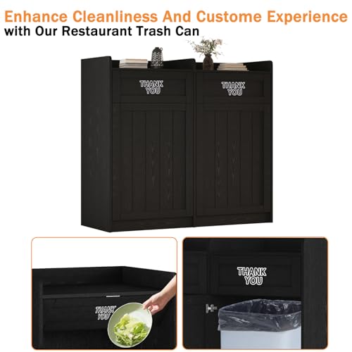 Double 40 Gallon Restaurant Trash Can Cabinet, Wooden Commercial Trash Cans and Garbage Receptacle with Tray Holder, Large Trash Cabinet for Restaurant, Kitchen, Office, Black (Black, Double) - color: Black-a, size: Full