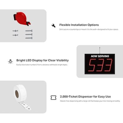 3-Digit Wireless Take A Number System with Counter Top Dispenser