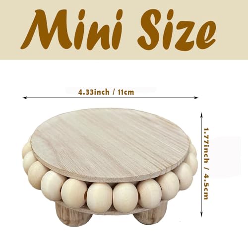 3 Pcs Small Wood Risers for Display,Mini 4 Inch Wooden Round Riser Famrhouse Pedestal Decor Succulent Potted Beaded Stand for Table Tiered Trays Home Kitchen Decoration (Mini Light Brown-3pack)