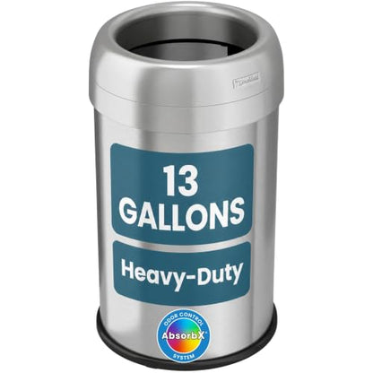 iTouchless 13 Gallon / 50 L Deodorizer Open Top Trash Can and Recycle Bin - color: Steel Silver 13 Gal Round