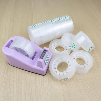 Desktop Tape Dispenser,1 Pack Purple Tape Dispensers with 12Rolls Transparent Tape, for Packaging in Office,Restaurant, Flower Shop,Cake Shop (Purple) - color: Purple