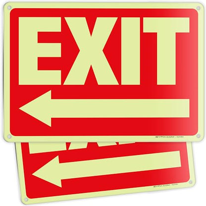 iSYFIX Exit Signs with Left Arrow, Glow in the Dark, 10x7 Inch, 2 Pack - color: Metal Left, size: 2 Pk 10x7