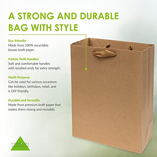 Prime Line Packaging Small Brown Gift Bags with Handles, 6x3x9 In, 50 Pack - size: 1 Count (Pack of 50)