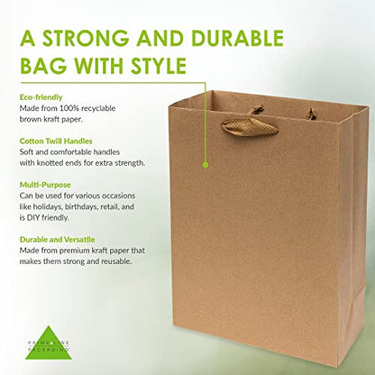 Prime Line Packaging Small Brown Gift Bags with Handles, 6x3x9 In, 50 Pack - size: 1 Count (Pack of 50)