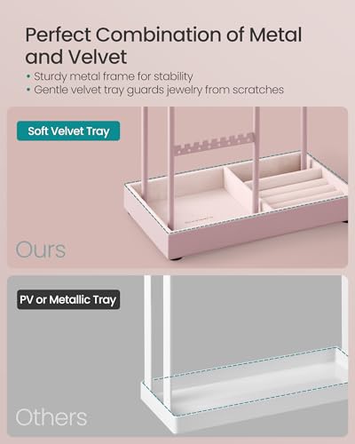 SONGMICS Jewelry Holder, Display Stand, Metal Frame, Velvet Tray - color: Jelly Pink, size: 4.5"D x 7.7"W x 12.1"H