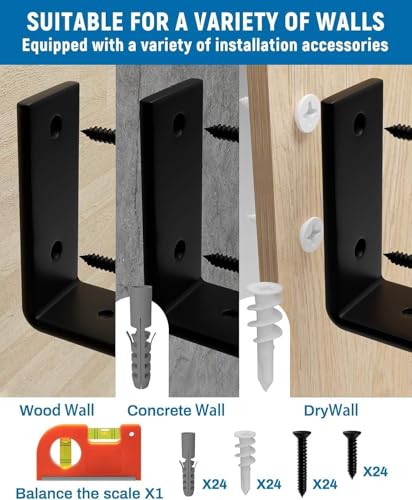 LEOPO 10 inch Shelf Brackets 12-Pack, 1/5" Thick Floating Shelf Bracket - color: black-12 pack, size: 9.25"