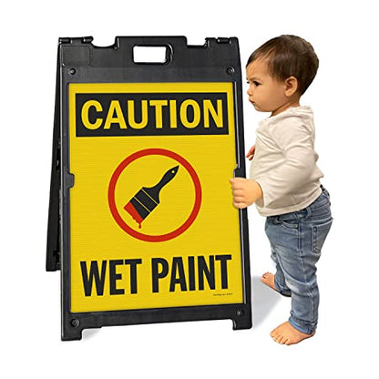 SmartSign 24 x 18 inch “Caution - Wet Paint” Two-Sided BabyBoss A-Frame Sign Kit, Plastic, Red, Black and Yellow (1 A-Frame + 2 Sign Panels), Made in USA - color: 24" x 18" BabyBoss Kit
