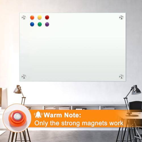 H-Qprobd Glass Whiteboard 60"x40" Magnetic Dry Erase White Board for Wall, Includes 12 Magnets, 8 Markers and 2 Erasers - size: Glass 60"x40"