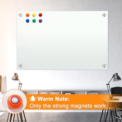 H-Qprobd Glass Whiteboard 60"x40" Magnetic Dry Erase White Board for Wall, Includes 12 Magnets, 8 Markers and 2 Erasers - size: Glass 60"x40"