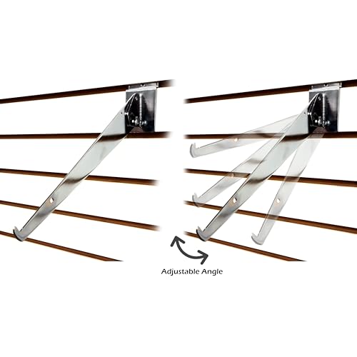 Adjustable Angle Slatwall Shelf Bracket - 8", 10", 12" & 14" Depths Available, Chrome (2, 10" D) - size: 10" D