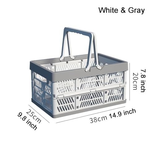 20L Plastic Collapsible Storage Crate - Foldable Handle Crate Storage Basket Bin - White & Gray M - color: Grey