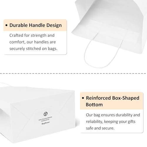BagDream White Gift Bags with Handles 8x4.25x10.5 Inch Medium 50 Pack - color: White, size: 1 Count (Pack of 50)