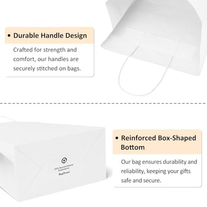 BagDream White Gift Bags with Handles 8x4.25x10.5 Inch Medium 50 Pack - color: White, size: 1 Count (Pack of 50)