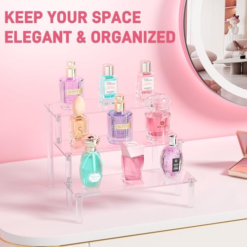 2 Packs Acrylic Display Stand Riser,3 Tier Perfume Organizer Cupcake Stand - color: Clear, size: 7.9x2.8 inch