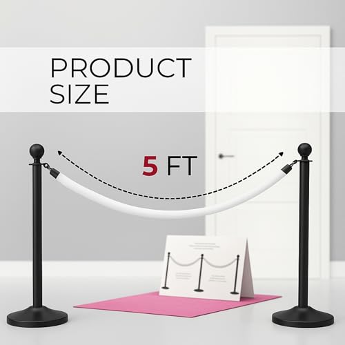 4PCS White Velvet Rope 5FT – Soft Ropes for VIP Barrier Event Stanchion Velvet Rope Set with Black Snap Ends for Crowd Control and Stanchions - color: White + Black