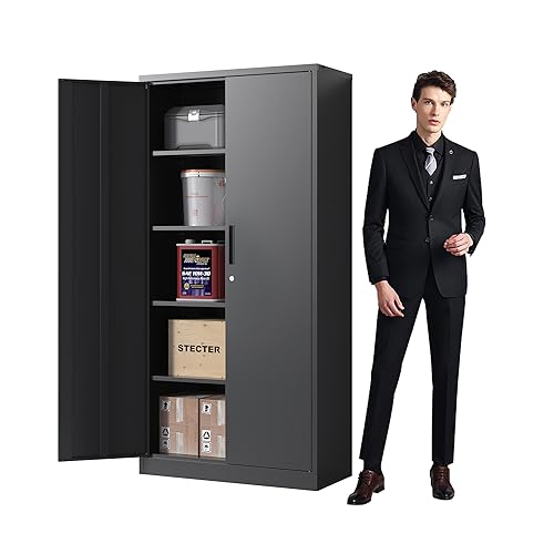 Metal Storage Cabinet for Garage, Tool Cabinet, Utility Cabinet - color: Black, size: XL - 2 Doors & 5 Shelves (Wheelless)