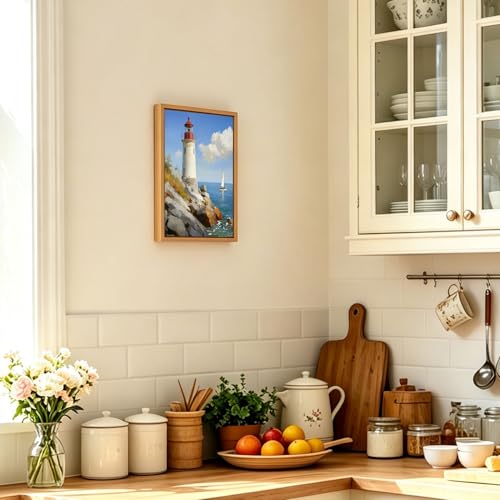Lighthouse Coastal Ocean Wooden Box Sign Wall Art 8x12 Inch - color: Beach Lighthouse
