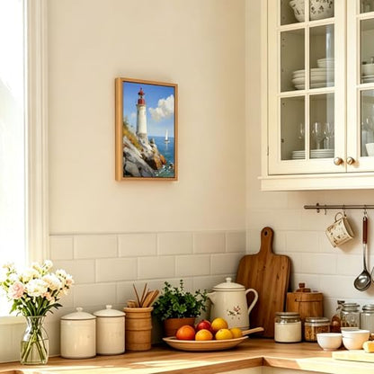 Lighthouse Coastal Ocean Wooden Box Sign Wall Art 8x12 Inch - color: Beach Lighthouse