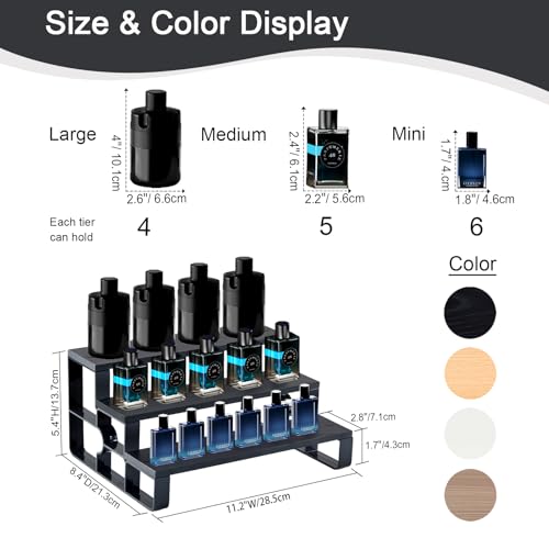 3 Tier Wood Cologne Stand, Men Perfume Dresser Display Organizer - color: Black, size: 3 Tiers-width=11.2"