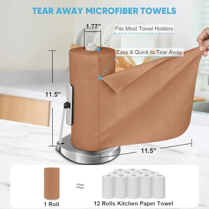 AIDEA Microfiber Cleaning Cloth Roll-75PK, Paper Towels 11.5"×11.5", Brown - color: Coffee
