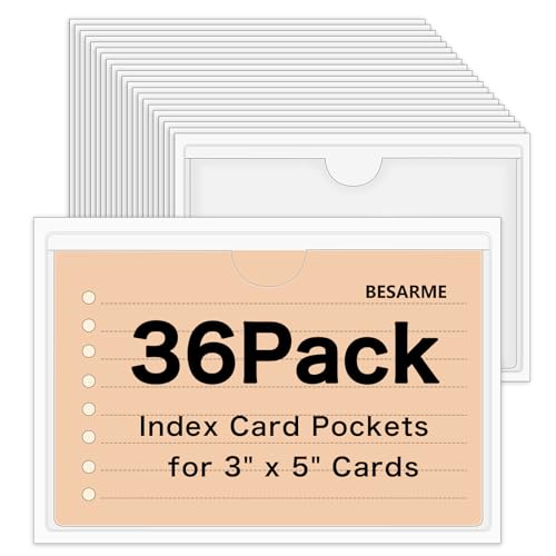 36 Pack 3" x 5" Adhesive Index Card Holders Clear PVC Label Holders - size: 3 x 5 Inches