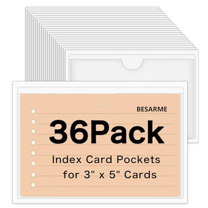 36 Pack 3" x 5" Adhesive Index Card Holders Clear PVC Label Holders - size: 3 x 5 Inches