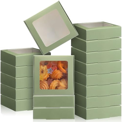 Zonon 30 Pcs Kraft Paper Boxes with Window 4.13x 4.13x1.18inch (Dark Green) - color: Sage Green