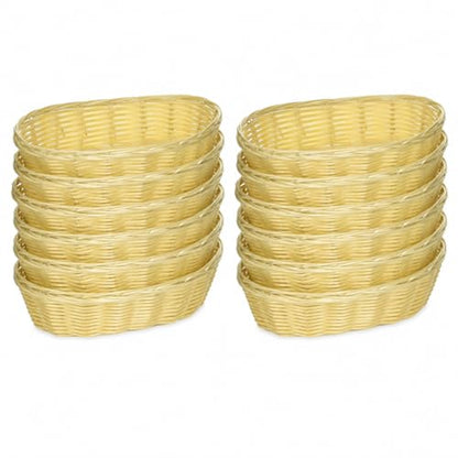 New Star Foodservice 44218 Commercial-Grade Plastic Food Serving Baskets, 9 x 4.25 x 2 Inch Oblong Hand Woven Polypropylene Baskets with Steel Support Frame, Natural, Set of 12 - color: Natural (Oblong), size: 9" x 4.25" x 2"