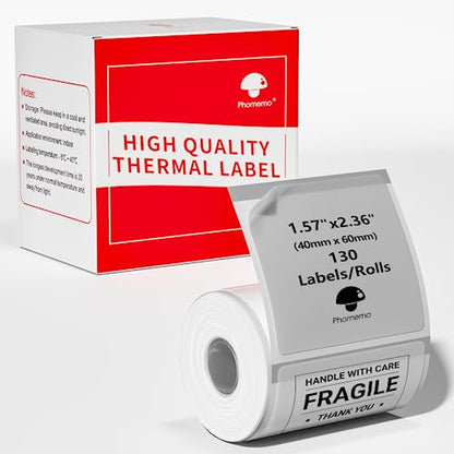 Phomemo Transparent Thermal Labels, 1.57" x 2.36" (40x60mm), Self-Adhesive Thermal Printer Paper, 130 Labels/Roll, for Phomemo M110/M220/M120/M150/M250 Label Printer, Clear - color: Clear, size: 1.57"x2.36"