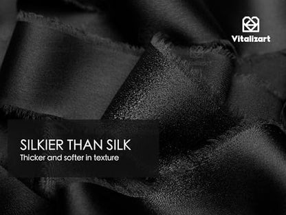 Vitalizart Black Silk Satin Ribbon 1" x 30 Yds Handmade Frayed Edges - color: Black
