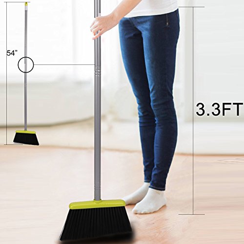 TreeLen Broom and Dustpan Set, TreeLen Broom with Dust Pan with Long Handle Combo Set for Office and Home Standing Upright Sweep Use with Lobby - color: B Gray Green Broom Set