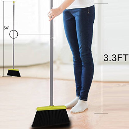 TreeLen Broom and Dustpan Set, TreeLen Broom with Dust Pan with Long Handle Combo Set for Office and Home Standing Upright Sweep Use with Lobby - color: B Gray Green Broom Set