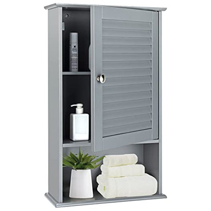 COSTWAY Bathroom Wall Cabinet, Large Capacity Storage Cabinet (Grey) - color: Grey