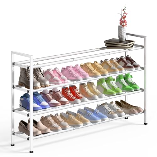 Bumusty 4 Tier Long Expandable Shoe Rack for Closet, White - color: White, size: 4-tier