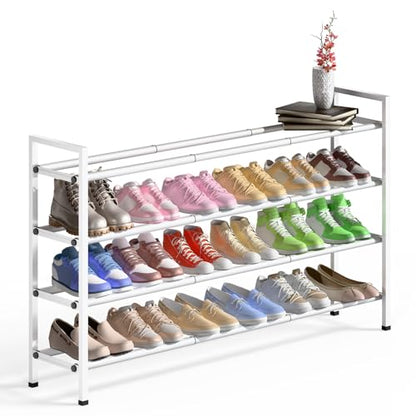 Bumusty 4 Tier Long Expandable Shoe Rack for Closet, White - color: White, size: 4-tier