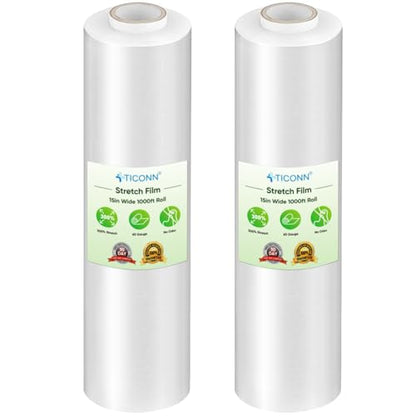 TICONN Stretch Wrap Roll, 15 in x 1000 ft Plastic Wrap for Moving Furniture - style: 15''-2PK Clear (No handle)