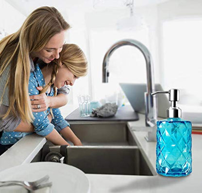 JASAI 12 Oz Diamond Design Soap Dispenser with Rust Proof Soap Pump - color: Blue