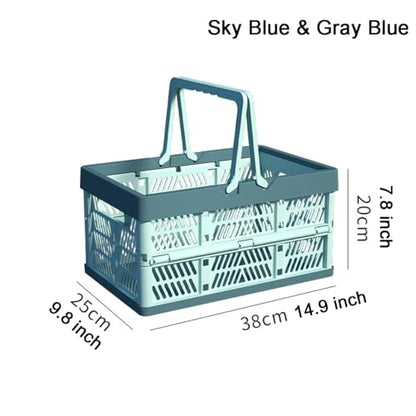 Plastic Storage Crate - 20L Collapsible Crate Stacking Folding Storage Basket - Sky Blue & Gray Blue M - color: Blue