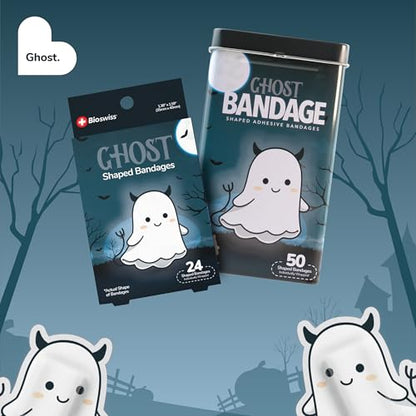 BioSwiss Bandages, Halloween Ghost Shaped Self Adhesive Bandage Set, Latex Free, Sterile Wound Care, 24 Count - size: 24-Count Box, style: Ghost